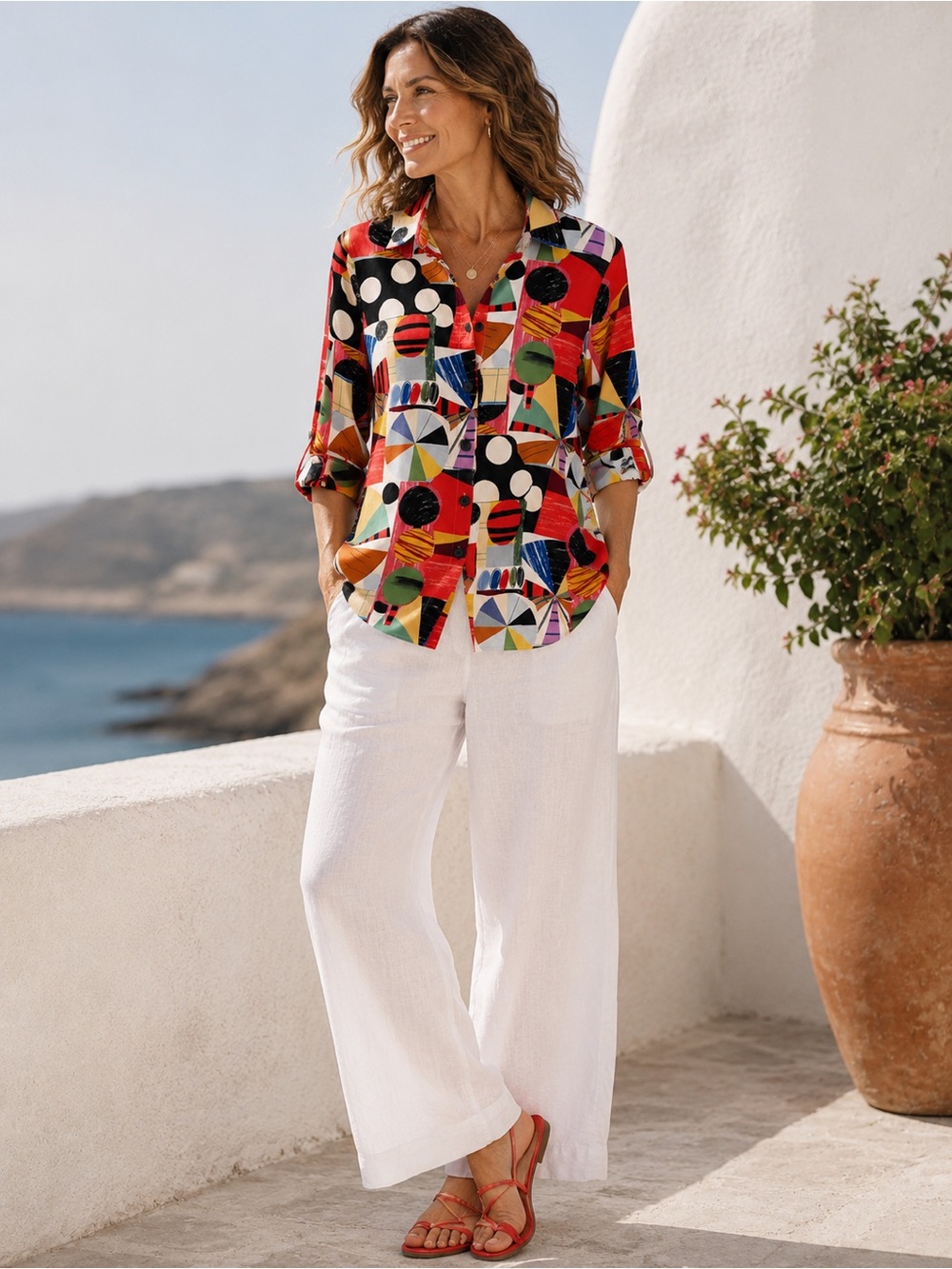 SHANA ABSTRACT ARTIST STROKE COLORFUL TOP SZ XS